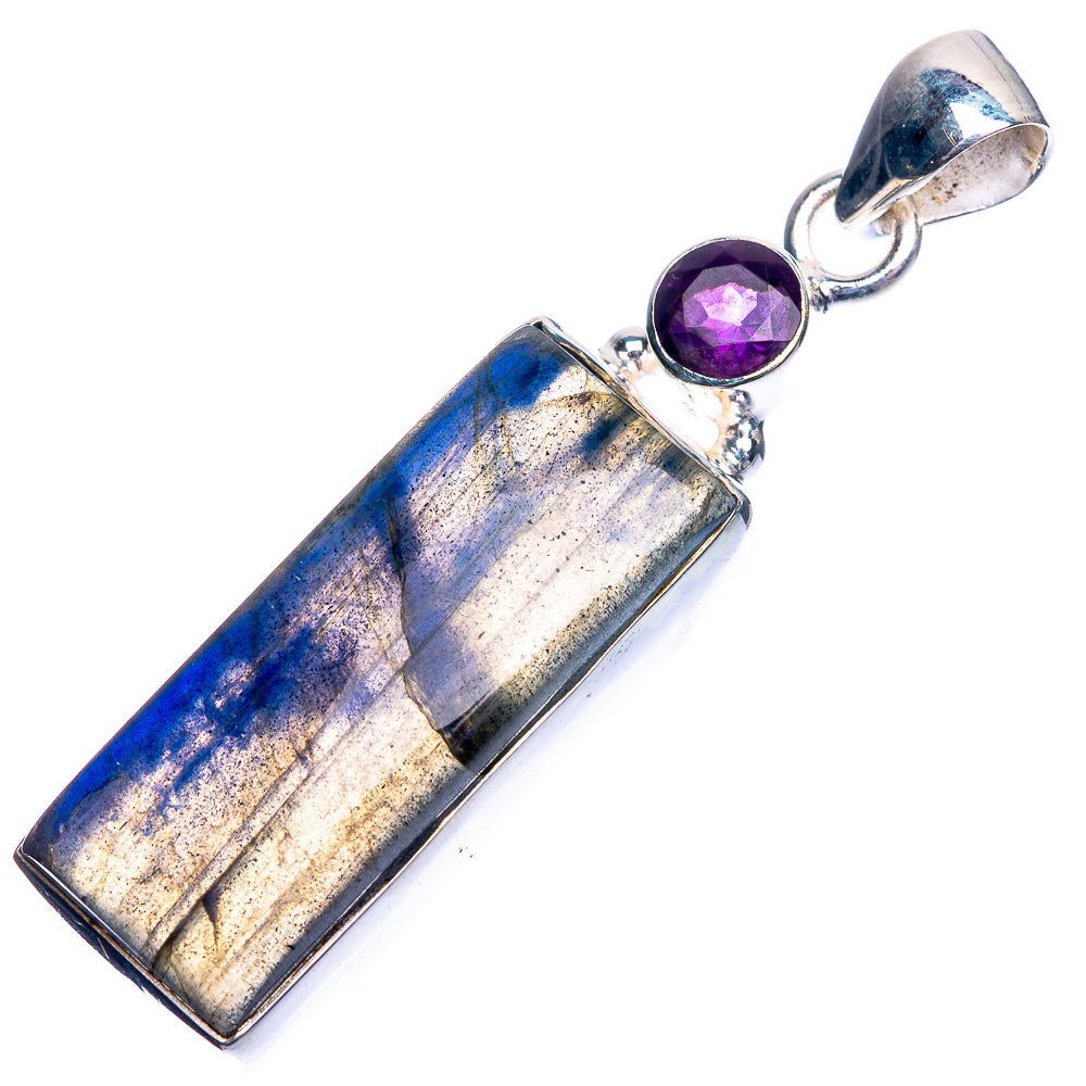 Sterling silver labradorite pendant with amethyst round stone and bail
