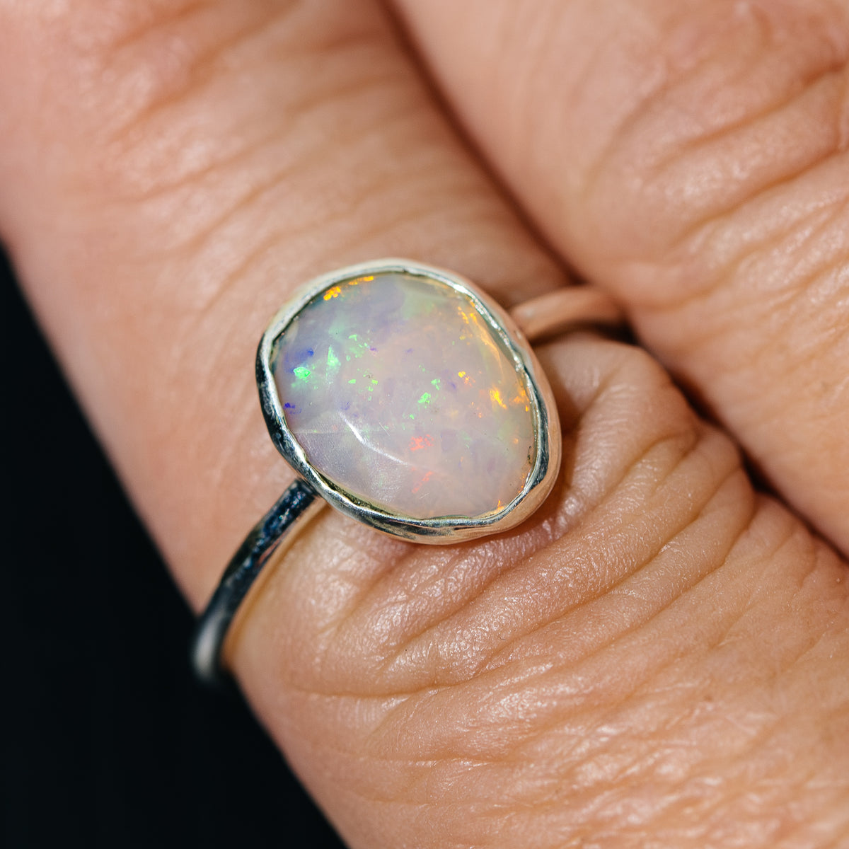 Ethiopian Opal Dainty Ring Size 8 (.925 Sterling Silver)