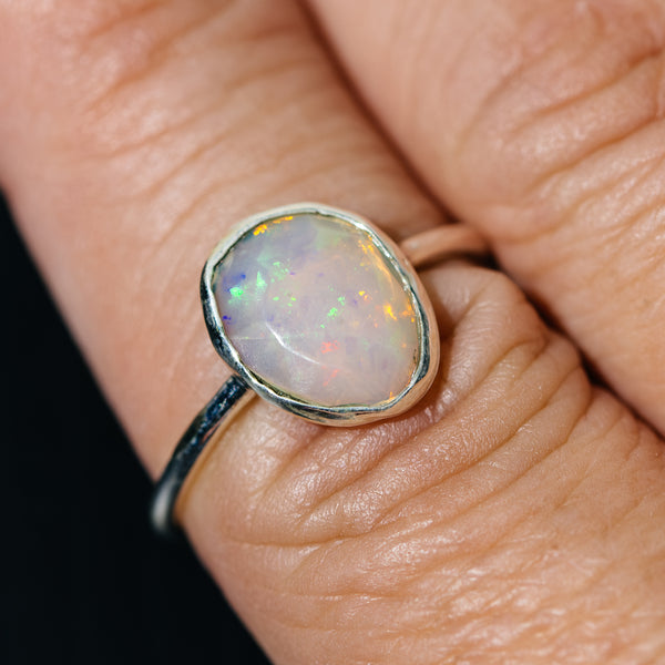 Ethiopian Opal Dainty Ring Size 8 (.925 Sterling Silver)