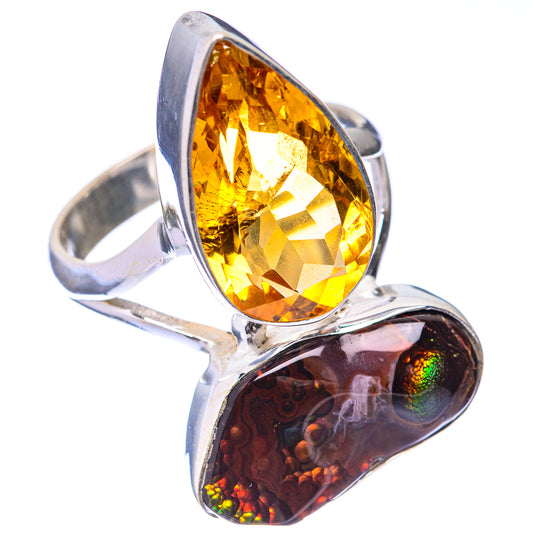 Large Mexican Fire Agate, Citrine Ring Size 10 (925 Sterling Silver) R141680