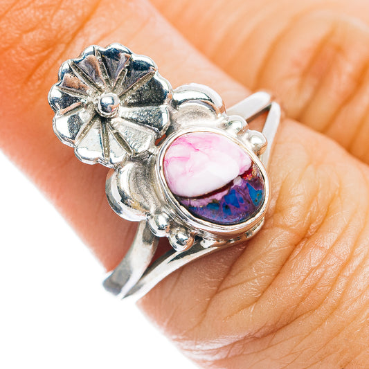 Southwestern Style Pink Dahlia Turquoise Ring Size 7 (.925 Sterling Silver)