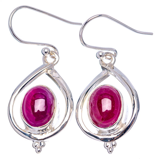 Teardrop ruby drop earrings with purple cabochon, polished .925 sterling silver hooks