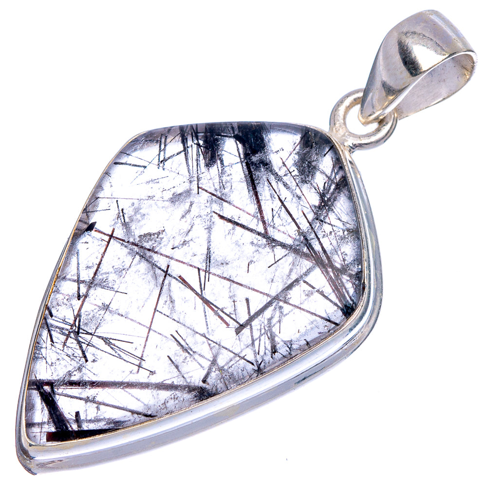 Tourmalinated quartz pendant with polished 925 sterling silver bail, irregular triangular shape