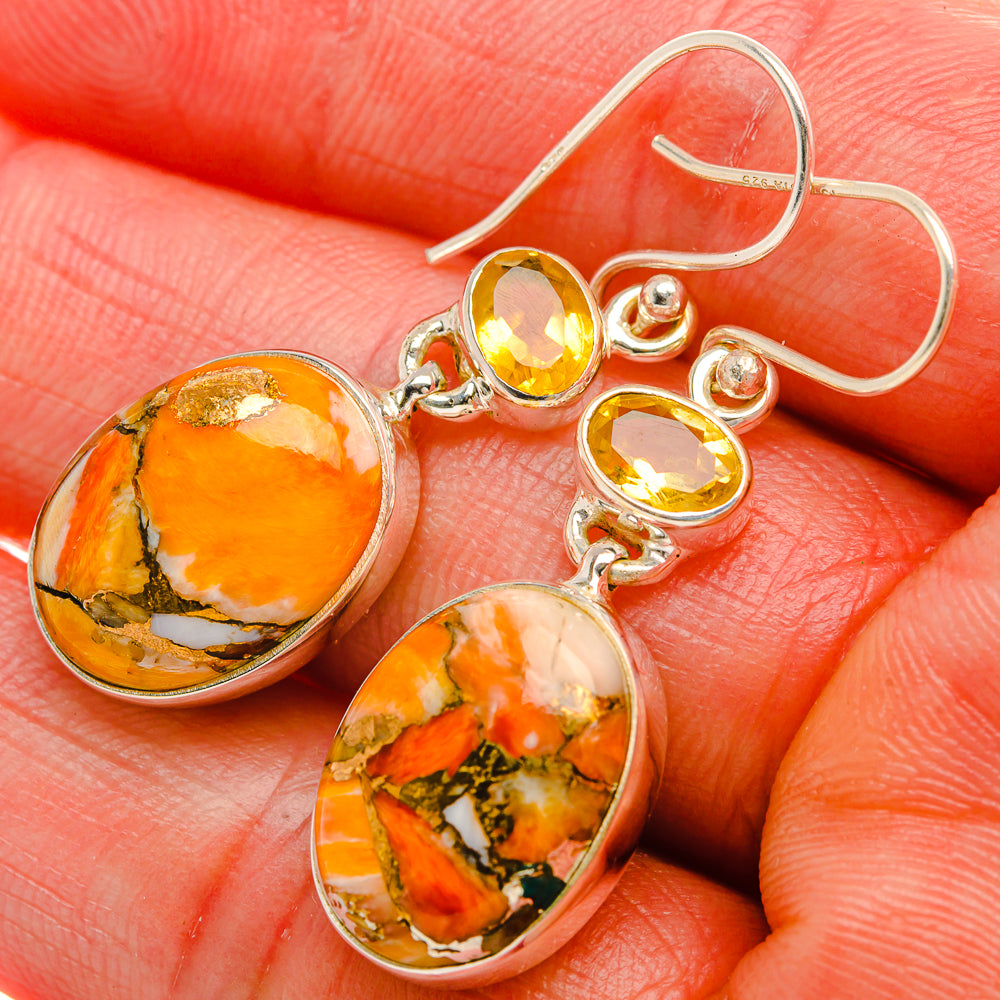 925 sterling silver dangle earrings with oval orange and yellow cabochon stones