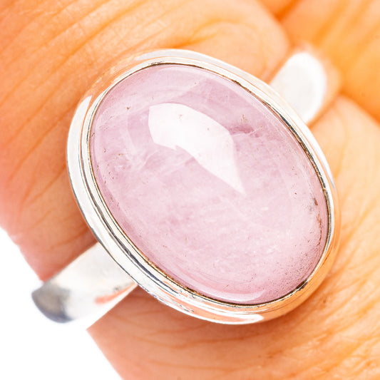 Kunzite ring, size 8, oval pink gemstone in .925 sterling silver bezel
