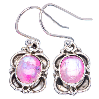 Pink Moonstone Earrings 1" (.925 Sterling Silver)