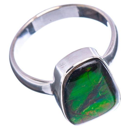 Sterling silver ammolite ring, size 8.75, green iridescent rectangular bezel stone