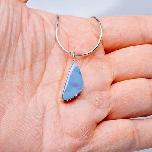 Australian Fire Opal Necklace 16" (.925 Sterling Silver)