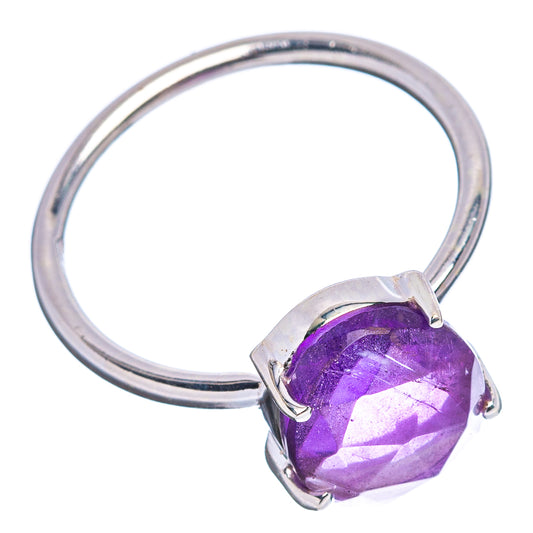 Amethyst faceted oval ring, .925 sterling silver band with purple stone