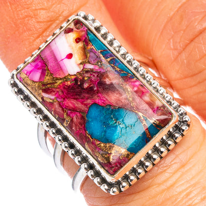 Pink Dahlia Mohave Turquoise Ring Size 6.75 (.925 Sterling Silver)