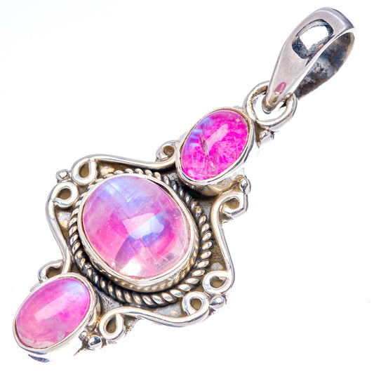 Pink moonstone pendant in .925 sterling silver with three oval pink stones, top bail