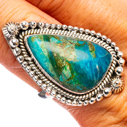 Sterling silver opal ring with teardrop turquoise-blue cabochon and beaded border