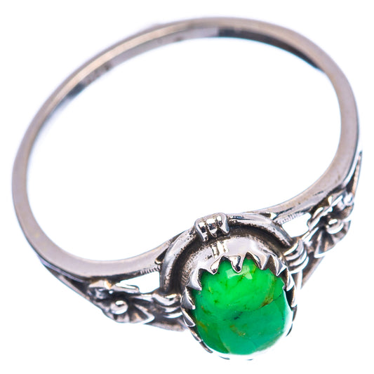 Sterling silver ring with green turquoise stone and floral details, size 6