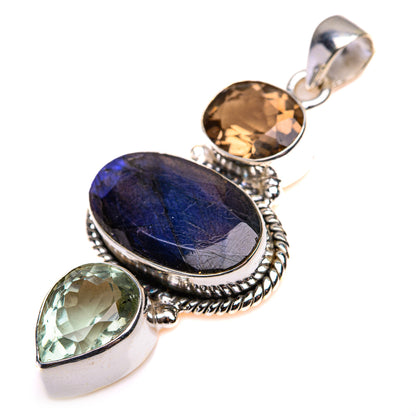 Labradorite, Green Amethyst, Smoky Quartz Pendant 2 1/8" (925 Sterling Silver) PD38500