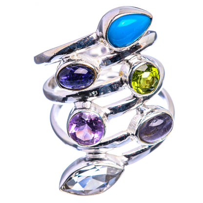 Sleeping Beauty Turquoise, Peridot, Tanzanite, Amethyst, White Quartz, Labradorite Ring Size 7.25 (925 Sterling Silver) R142398