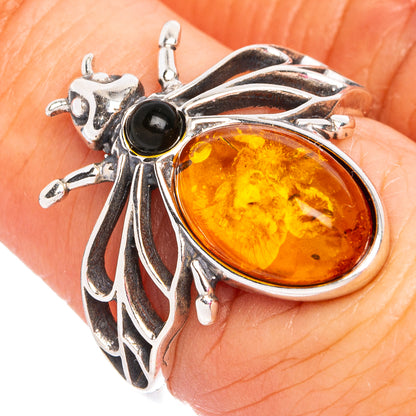 Baltic Amber Honey Bee Ring Size 6.75 (.925 Sterling Silver)