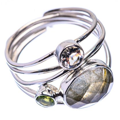 Premium Labradorite, White Quartz, Peridot Ring Size 9 (925 Sterling Silver) R141784