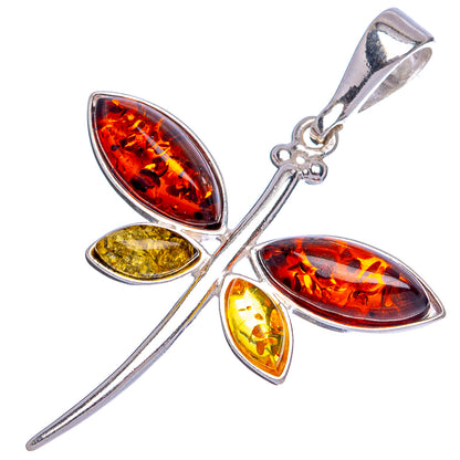 Baltic Amber Dragonfly Pendant 1 3/4" (.925 Sterling Silver)