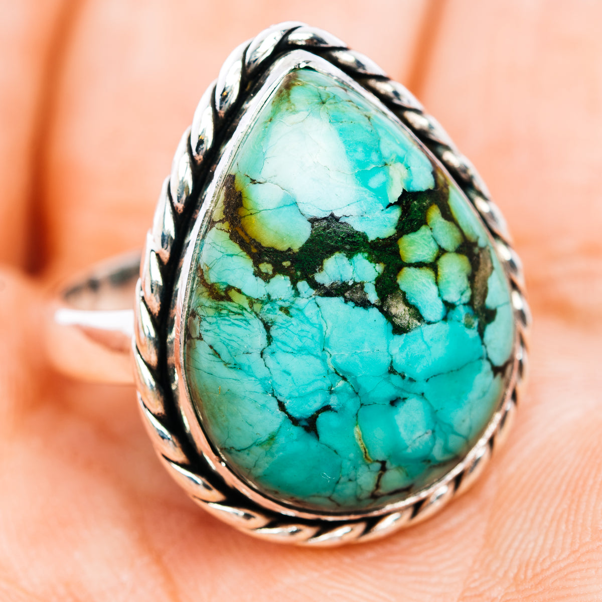 Premium Tibetan Turquoise Ring Size 7.25 (.925 Sterling Silver)