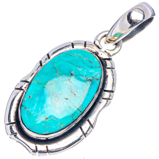 Oval turquoise pendant with .925 sterling silver frame and top bail loop