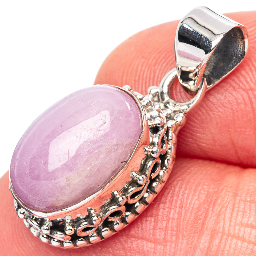 Oval lavender kunzite pendant in ornate 925 sterling silver setting with loop bail