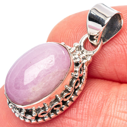 Oval lavender kunzite pendant in ornate 925 sterling silver setting with loop bail
