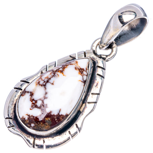 Sterling silver oval Wild Horse Jasper pendant with white cabochon and dark webbing