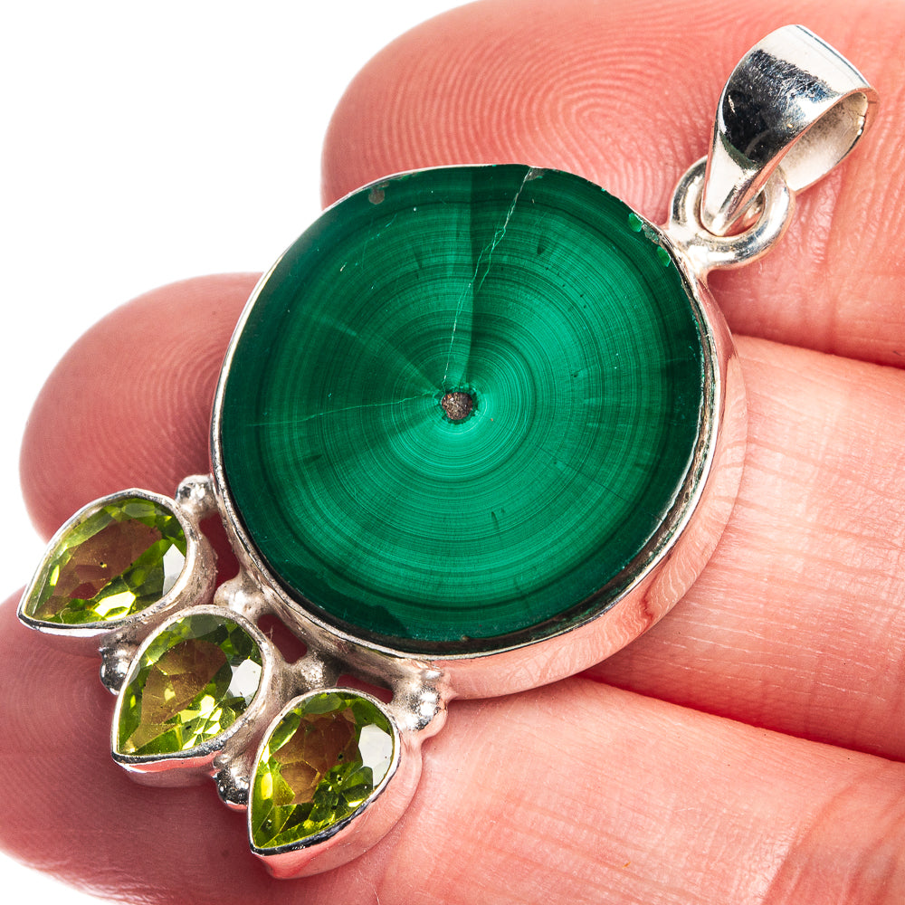 Malachite, Peridot Pendant 1 5/8" (925 Sterling Silver) P39740