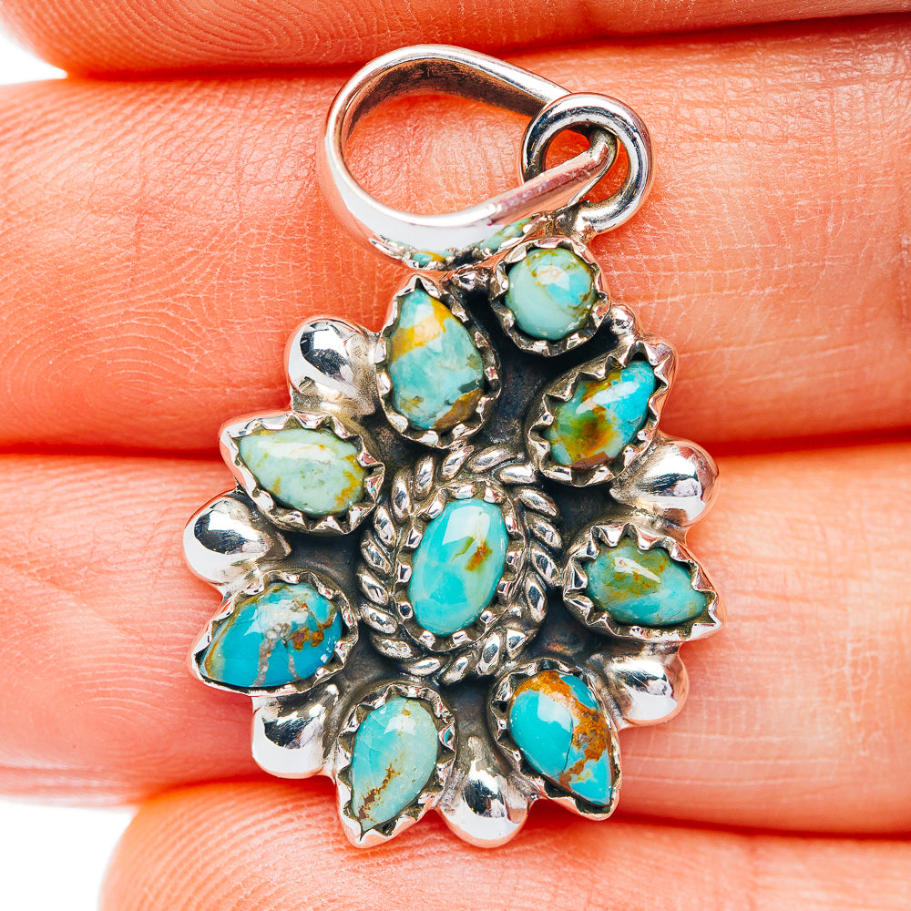 Southwestern Style Kingman Turquoise Pendant 1 3/8" (.925 Sterling Silver)