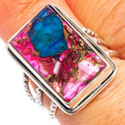Pink Dahlia Mohave Turquoise Ring Size 6.75 (.925 Sterling Silver)