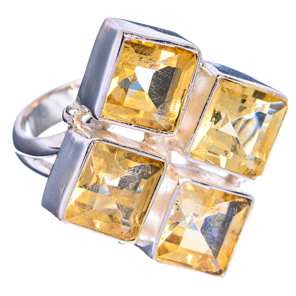 Sterling silver statement ring with four faceted square yellow citrine stones
