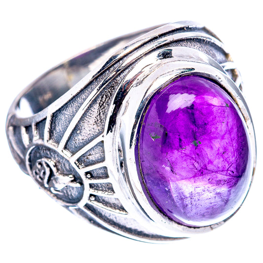 Sterling silver filigree ring with oval purple amethyst stone and raised bezel