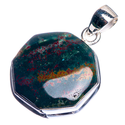 Bloodstone 925 Sterling Silver Pendant 1 1/4"