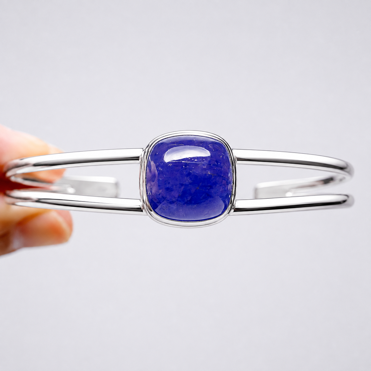Tanzanite Cuff Bracelet Adjustable (.925 Sterling Silver)