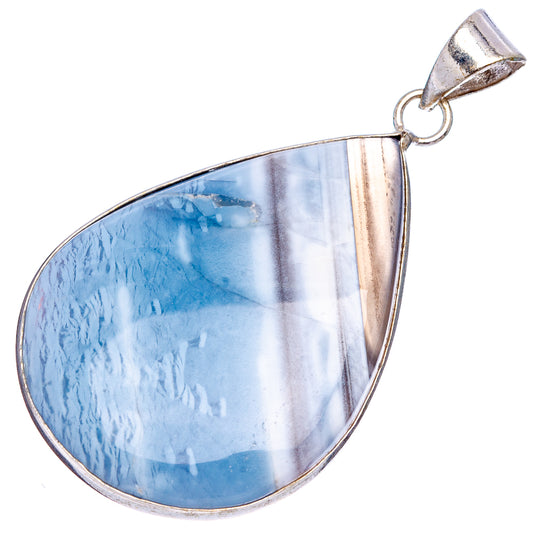 Blue teardrop opal pendant with silver plated border and loop bail