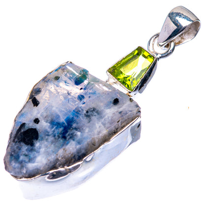 Sterling silver pendant with raw blue moonstone slice and green square peridot in bail