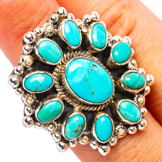 Cluster turquoise ring with oval stones, .925 sterling silver setting