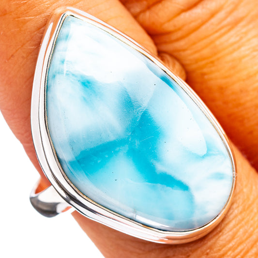 Teardrop Larimar ring with .925 sterling silver bezel, size 10