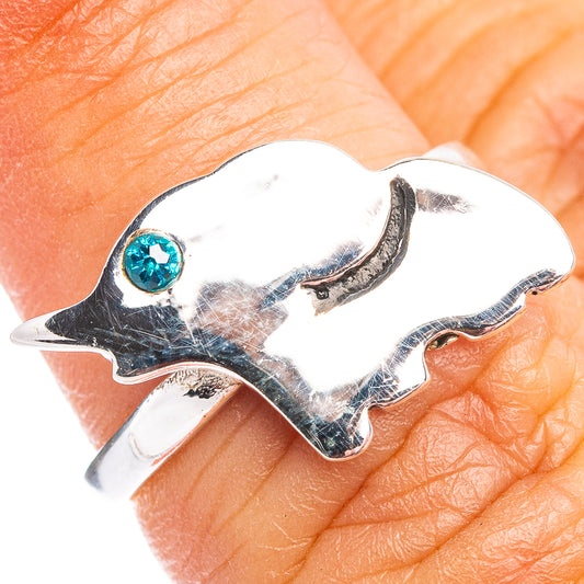 Sterling silver elephant ring with blue cubic zirconia, openwork dainty band