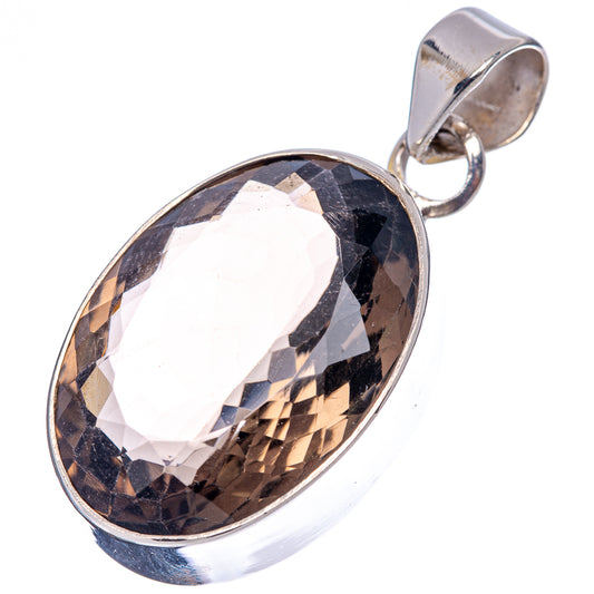 Smoky quartz pendant with oval faceted stone, .925 sterling silver bezel and loop
