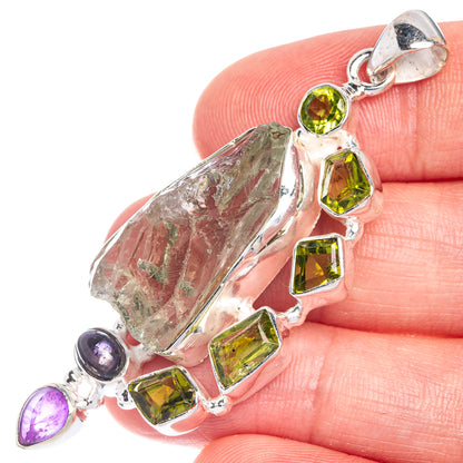Raw Aquamarine, Peridot, Amethyst, Tanzanite Pendant 2 3/8" (925 Sterling Silver) P39786