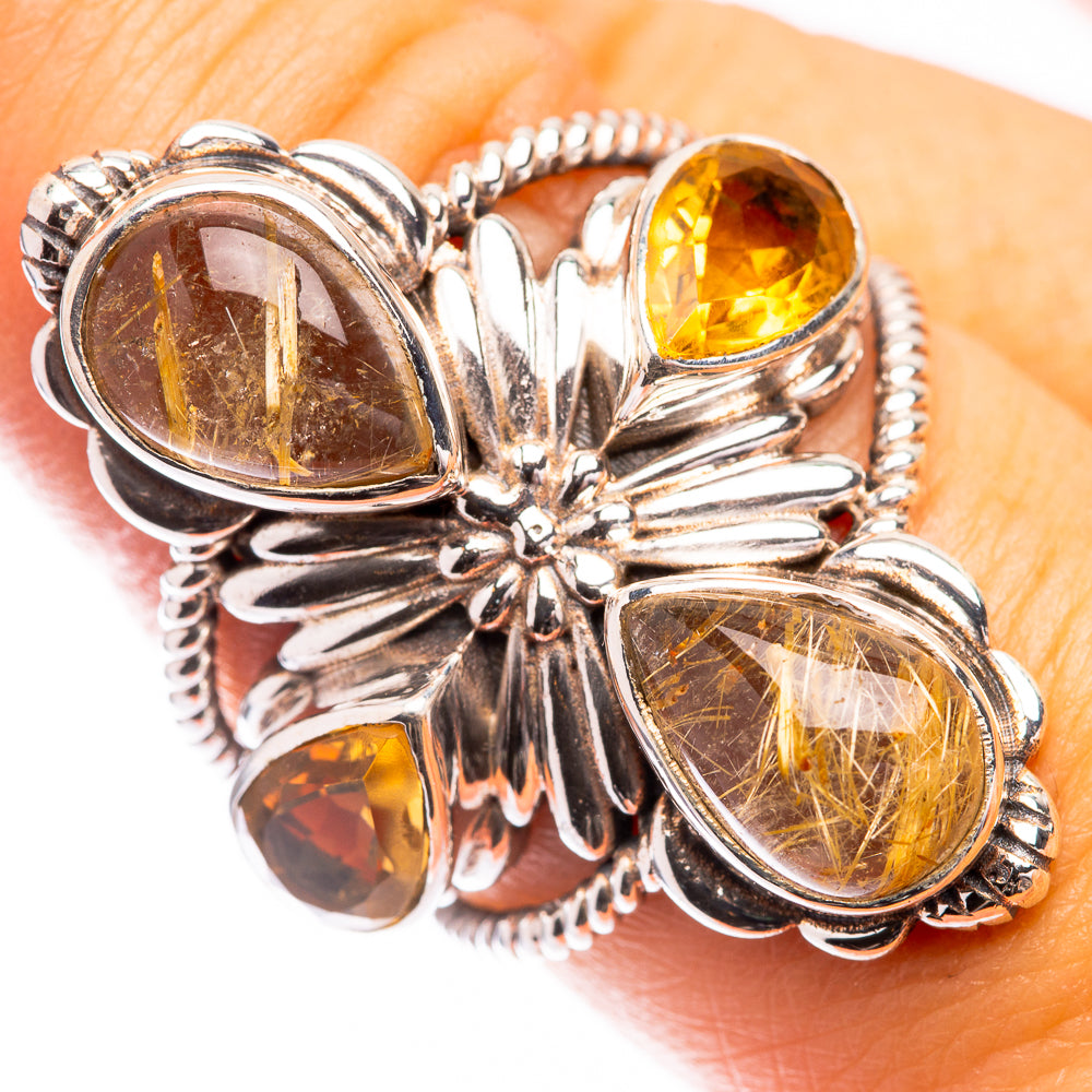 Large Rutilated Quartz, Citrine Ring Size 7.5 (925 Sterling Silver) R141399