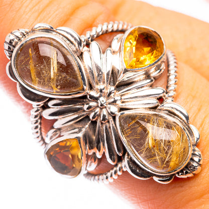 Large Rutilated Quartz, Citrine Ring Size 7.5 (925 Sterling Silver) R141399