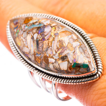Large teardrop opal mosaic ring in 925 sterling silver, bezel-set