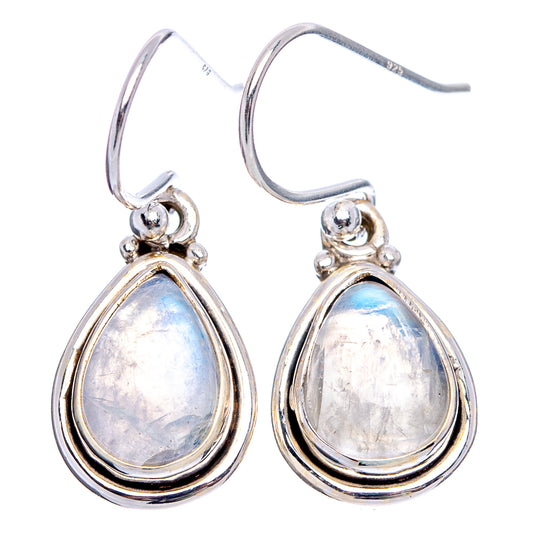 Opalescent moonstone teardrop earrings in .925 sterling silver, round bail detail