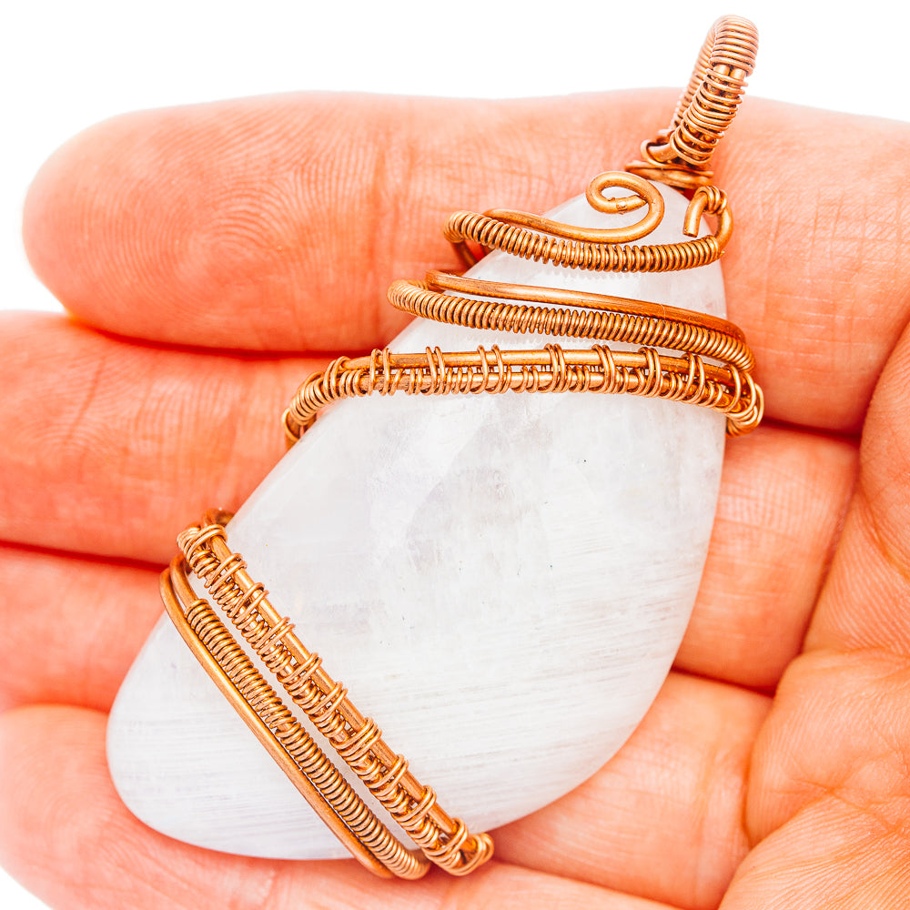 Rainbow Moonstone Wire Wrap Pendant 2 1/2" (Copper)