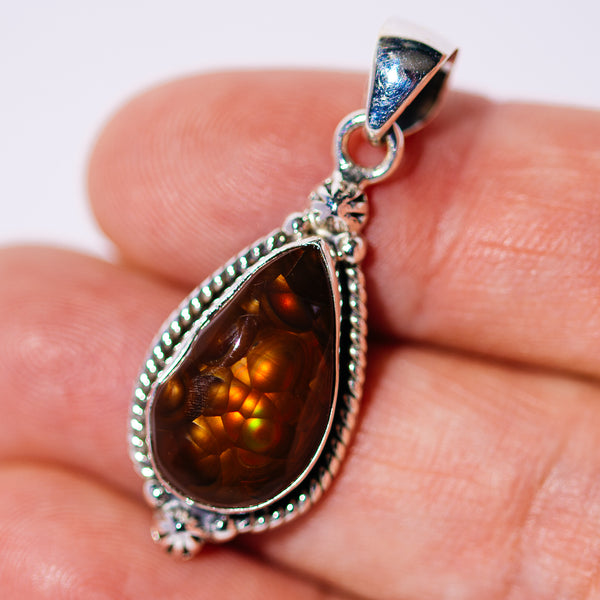 AAA Top Grade Mexican Fire Agate Pendant 1 3/8" (.925 Sterling Silver)