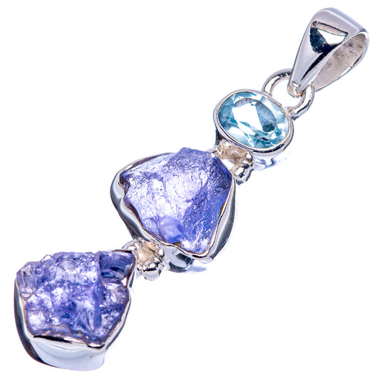 925 sterling silver pendant with rough purple tanzanite and round blue topaz