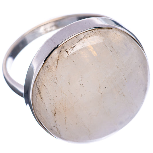Rainbow moonstone cabochon set in .925 sterling silver band, size 9