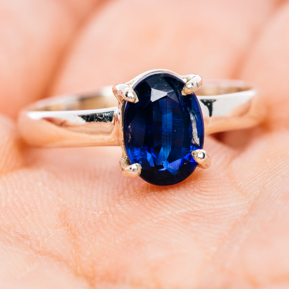 Faceted Sapphire Blue Kyanite Ring Size 7.75 (.925 Sterling Silver)